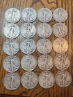 US silver coins lot, 20 Walking Liberty half dollars. 1934-36.