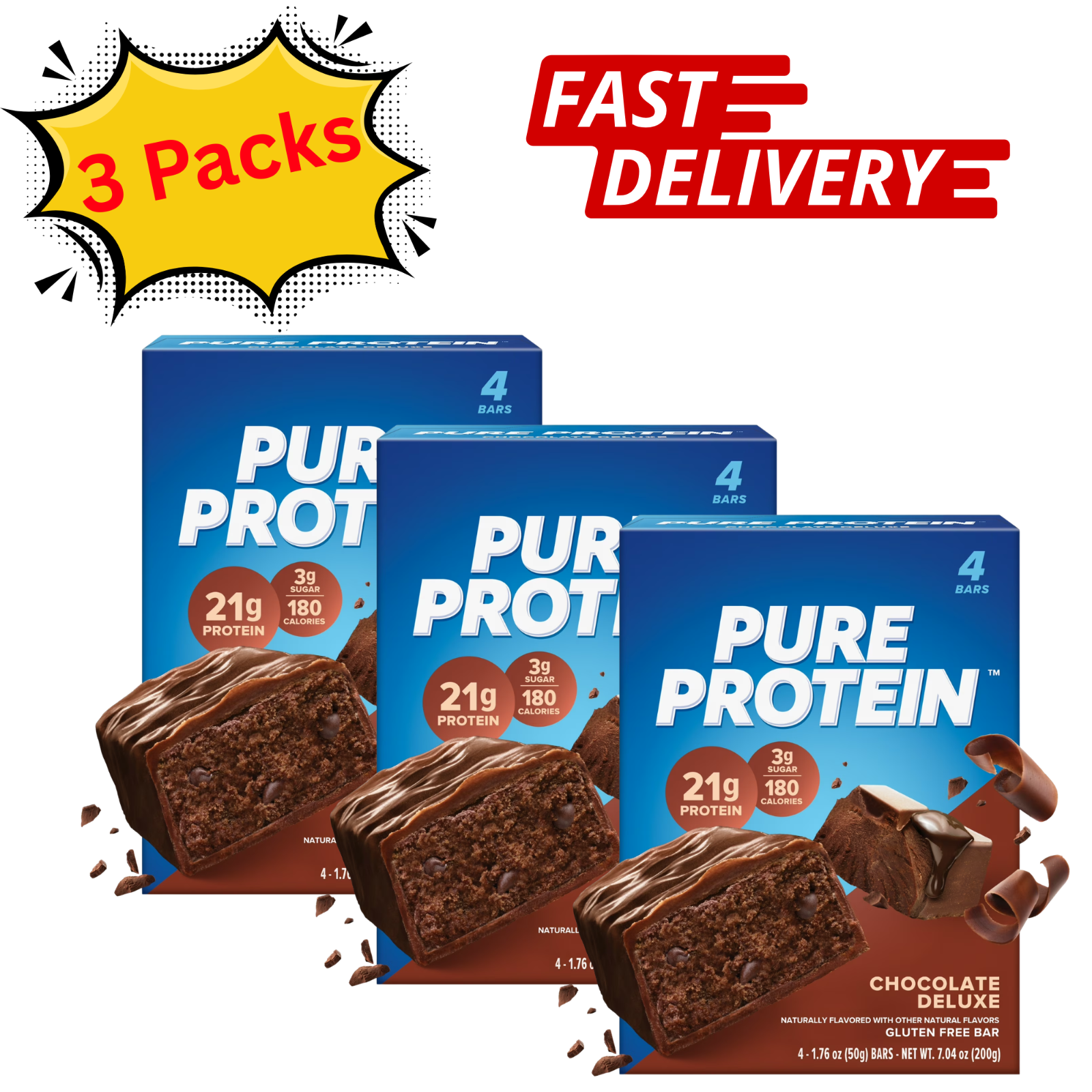 Pure Protein Bar, Chocolate Deluxe, 21g Protein, Gluten Free, 1.76 oz ...