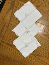 Handkerchiefs, Ladies, White With Dainty Floral Embroidery, Set Of 3, 15.5x15
