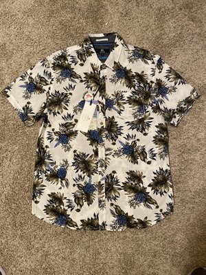 NWT Premium Goods Hawaiian Button Up Shirt Short Sleeve Teal XL 100% Cotton