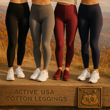 ACTIVE Premium Cotton Leggings  Full Length Workout High Waisted Gym Yoga Pants
