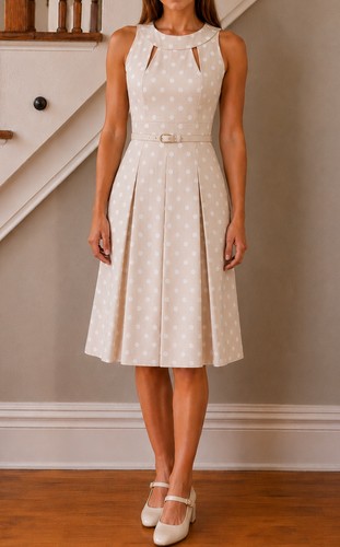 NWOT Stunning Tahari Retro-inspired Cream & White Polka dot Belted Dress Size: 2
