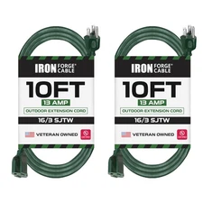 Iron Forge Cable 2 Pack Weatherproof 10 Ft Outdoor Extension Cord - 16/3 SJTW He