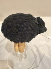 Vintage DEPT 56 LE MOUTON 1983 Wooly Lamb Black Wool Wood Feet Figure Figurine