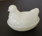 Vintage Milk Glass Chicken On Nest