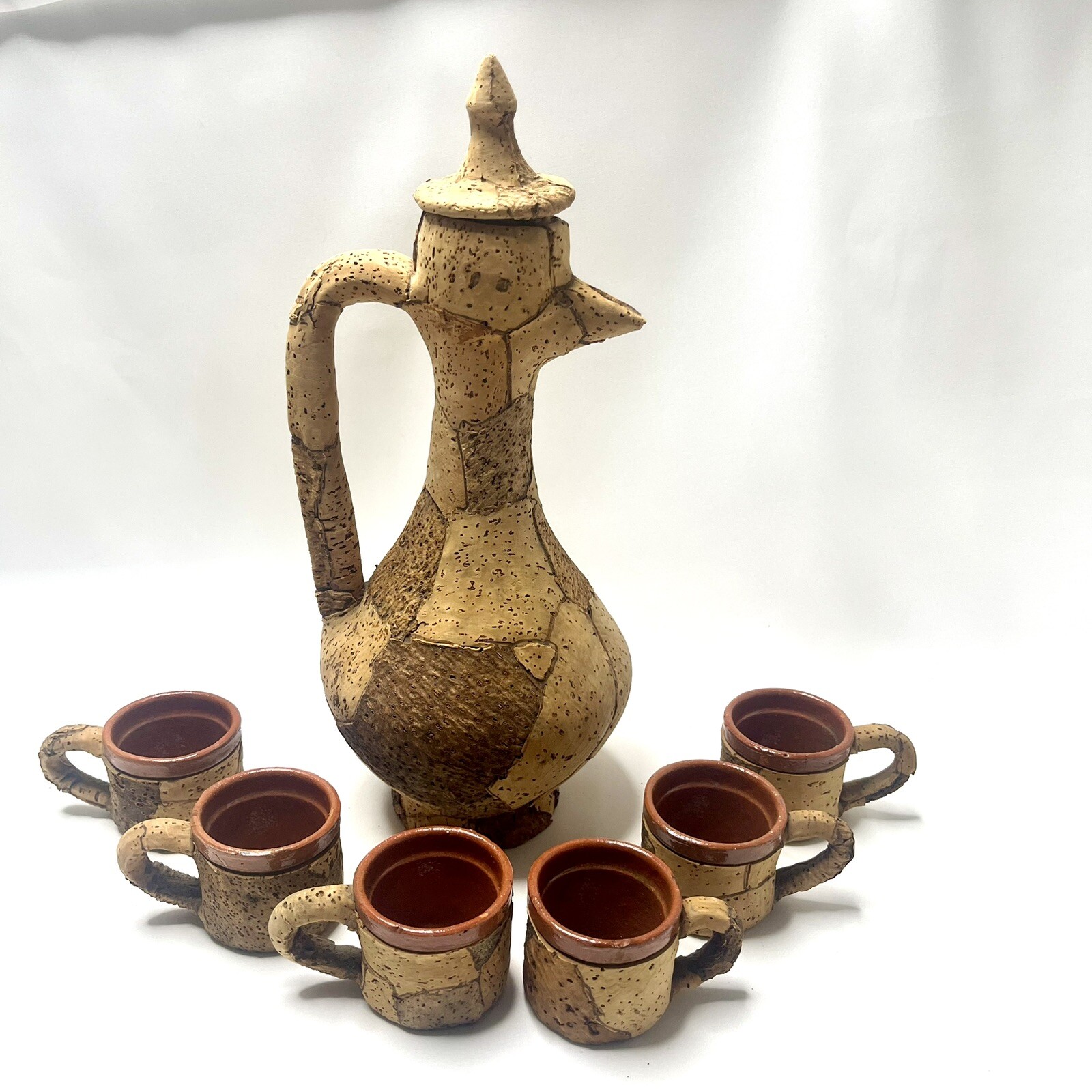 Terracotta Cork Pitcher and Shot Glass Set Ceramic Style with Cork Board