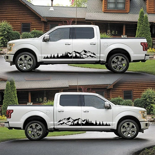 2pcs 75'' Black Mountain Tree Forest Graphic Side Body Door Vinyl Decal Sticker - Bild 6 von 8