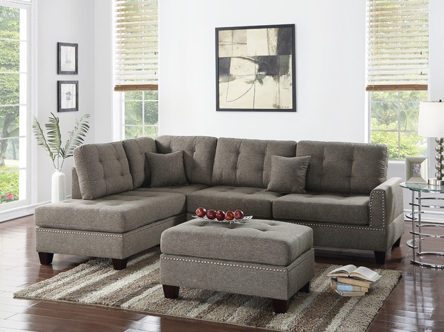 Romantic 4pc Sectional Sofa Corner Couch Tufted Rolled Arms Nailhead Trim Coffee For Sale Online Ebay