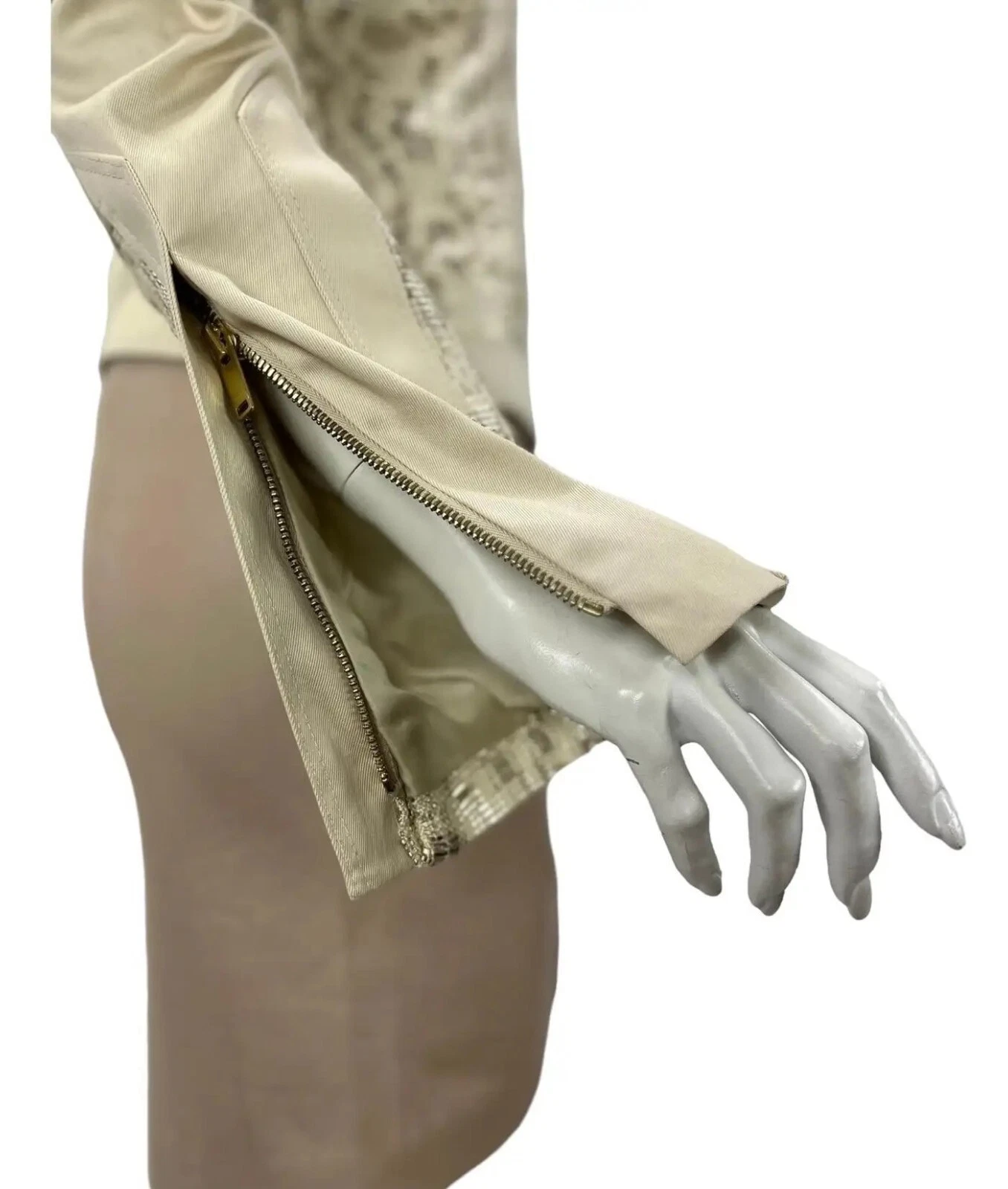 2004 Vintage Tom Ford per Gucci Nudo Gabardine e Oro Pelle Biker Giacca Nuova con Etichette