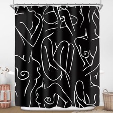 Abstract Black White Woman Shower Curtain for Bathroom Decor 60Wx72H Minimali...