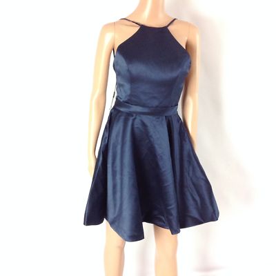 jjshouse navy blue dress JJs House F5 Womens Dress Satin Skater Spaghetti Strap Dark Navy Blue Size 2 New