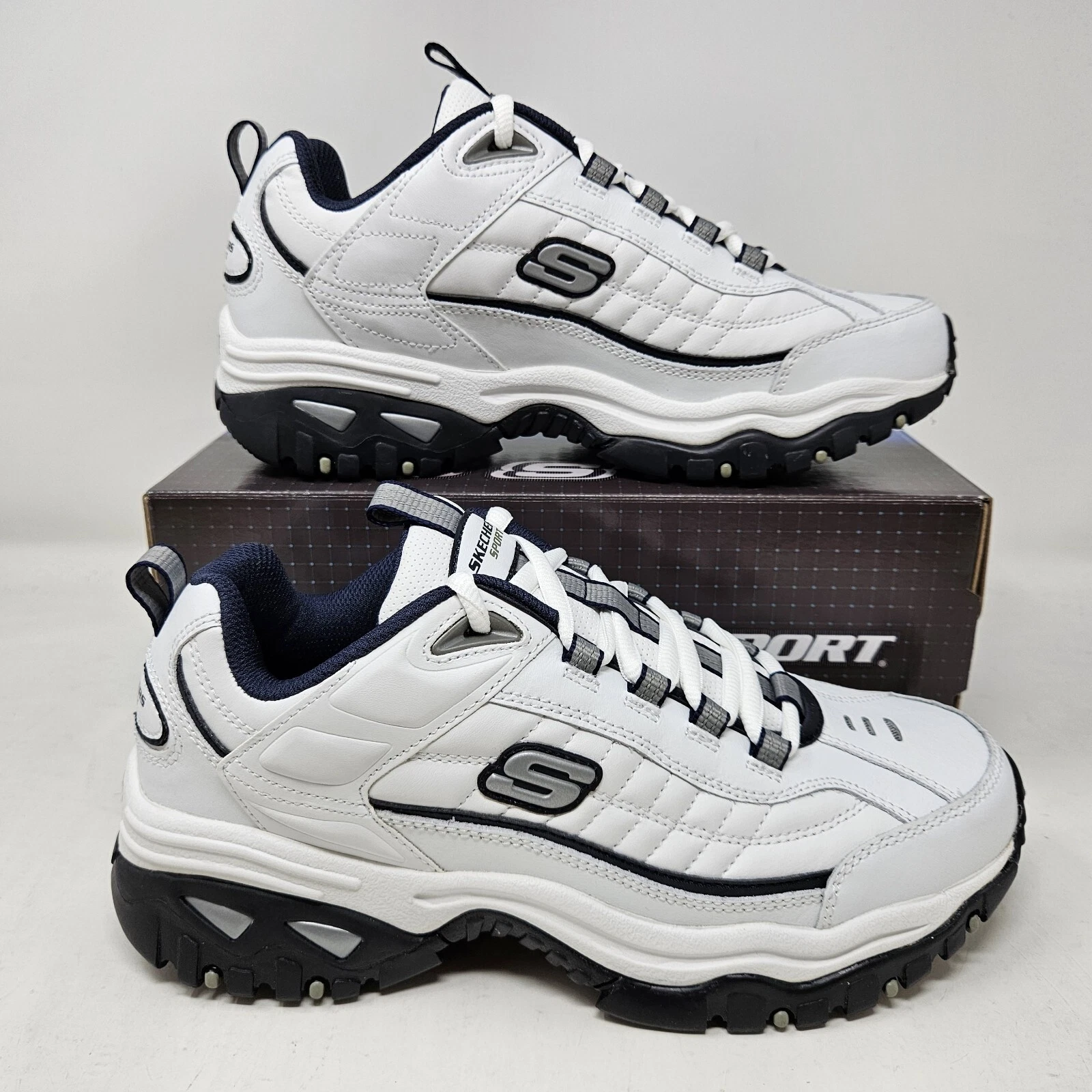 Men's Skechers Energy After Burn Comfy Casual Shoe / White Navy / 50081 / Size 8