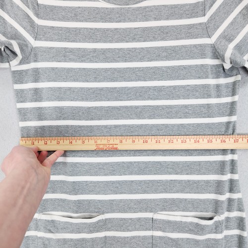 Banana Republic Dress Womens Small Petite Gray White Striped Short Sleeve Shirt - 第 5/12 張圖片