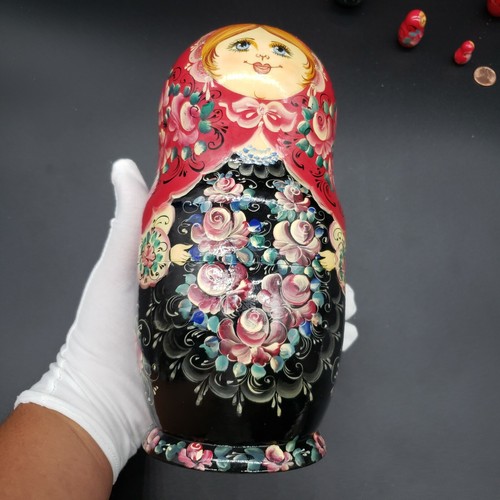 9" Russian Nesting Doll 10 pieces Floral Pattern - Matryoshka doll - Picture 8 of 12