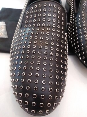 Saint Laurent Black Slip On Silver Studded Loafers Flats 40 Us 8.5