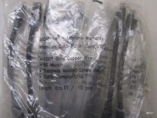 10 Pc IMBAPrice Premium Cat6 Patch Cord (UTP) 6" Length iMBA-222HF-C6BK - Picture 1 of 3