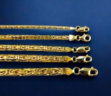 Cadena pulsera caja cuadrada bizantina de oro amarillo de 14K oro real 2 mm-5 mm 7"-9"