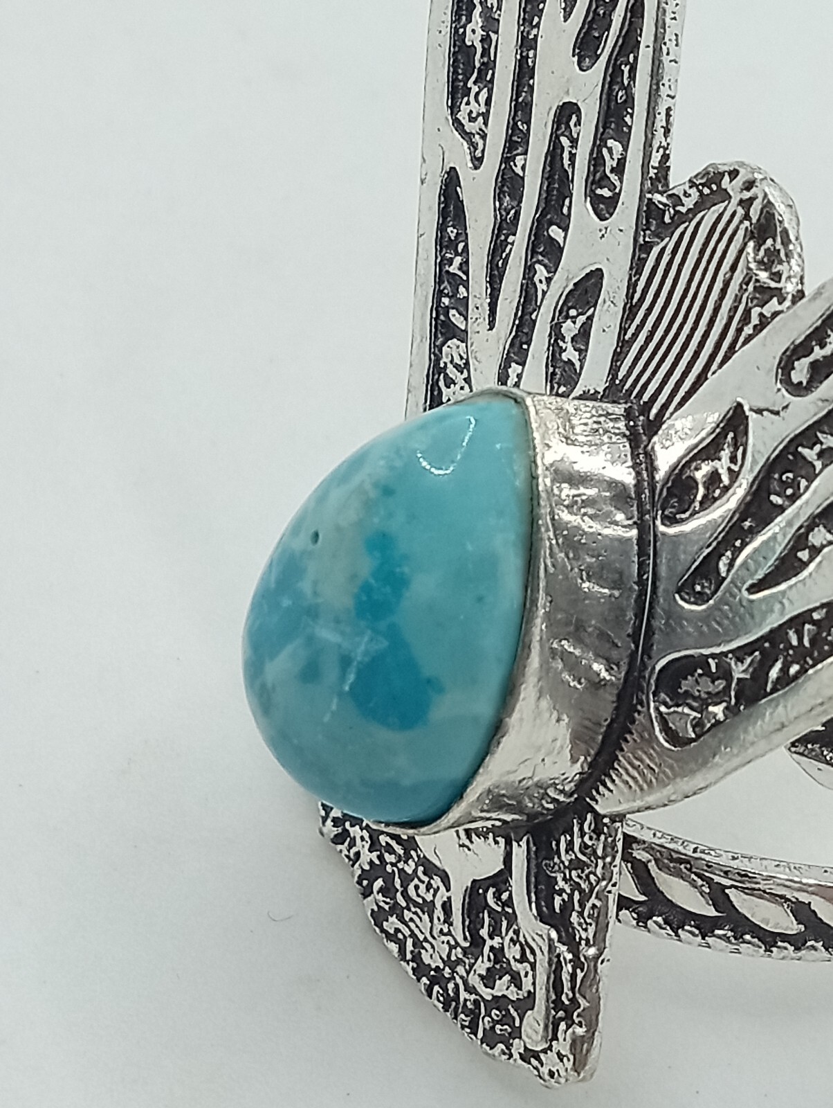 Faux Larimar Silver Eagle Statement Ring Size 10 … - image 9