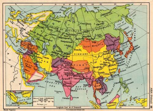 Asia Political 1936 Original Antique Colour Map - Picture 1 of 1