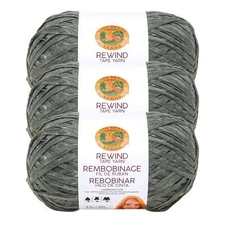 (3 Pack) Lion Brand Yarn 523-174Q Rewind Bulky Tape Yarn, Olive You
