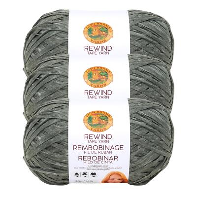 (3 Pack) Lion Brand Yarn 523-174Q Rewind Bulky Tape Yarn, Olive You