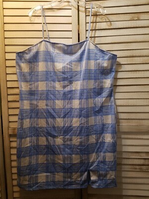 Rue 21 Womens Dress Size 4X Blue White Plaid Straps Cut Out Back Stretch Tank 