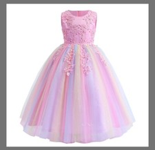Flower Tulle Junior Bridesmaid Dress Princess Pageant Wedding Formal Festival Ca