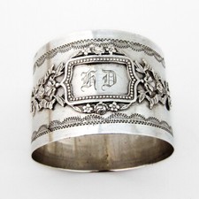 Bague serviette style baroque français cartouche appliquée argent sterling 950 HD