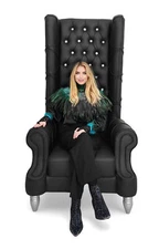 Baroque Throne Chair High Back Luxurious Black Leather Tufted w Crystal Buttons