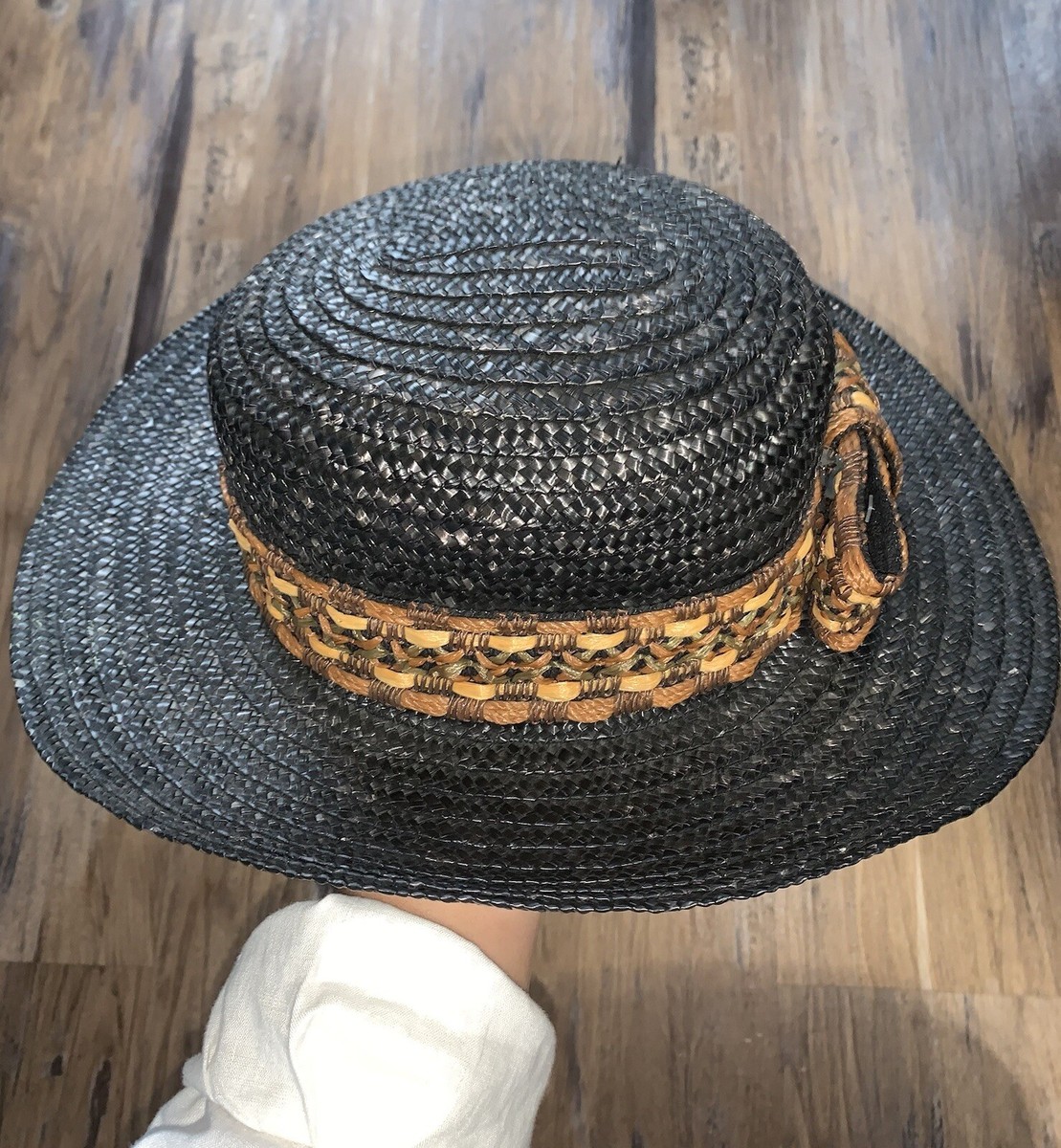 Miriam Lefcourt Elegantly Yours VTG Black Straw Hat Womens  display picture 3