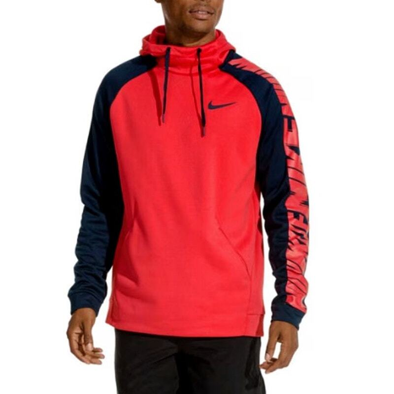NIKE Dri-Fit Red/Navy Blue Therma Warm Pullover Training Hoodie