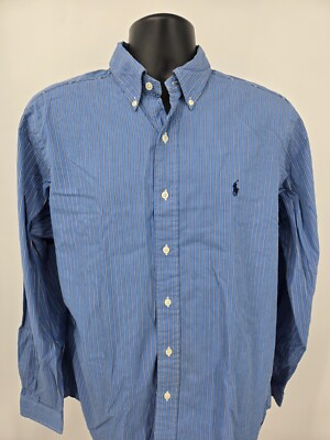 Ralph Lauren Shirt Large Blue White Stripe Button-Down Preppy Long Sleeve Men