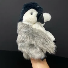 Folkmanis Baby Emperor Penguin Hand Puppet Full Body Gray Black White Furry