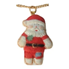 SANTA PENDANT NECKLACE-Country Patchwork Christmas Holiday Novelty Funky Jewelry