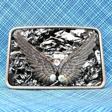 Artisan Wings Belt Buckle Silver Tone Metal Rhinestones Left Handed Vtg .DBD363