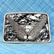 Wings Belt Buckle Silver Tone Metal Rhinestones Left Handed Vtg          .DBD363