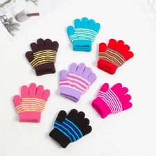 Baby Boys Girls Full Finger Gloves Winter Knitted Stripe Mitten Kids Outdoor