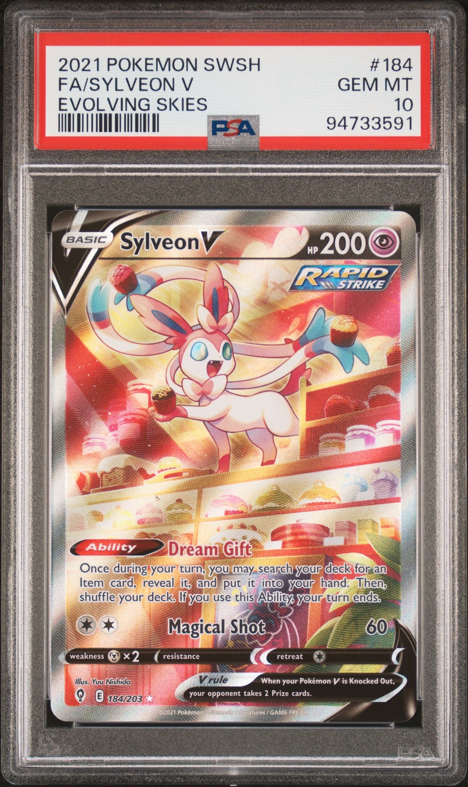 2021 POKEMON SWORD & SHIELD EVOLVING SKIES #184 FULL ART/SYLVEON V PSA 10