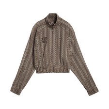 PUMA Nyc T7 Jacquard Cropped Full Zip Track Jacket Womens Brown Casual Athletic