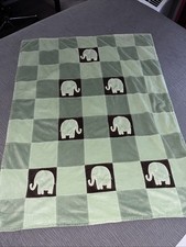 AMY COE GREEN AND BROWN ELEPHANT PATCHWORK BABY SECURITY BLANKET 30 X34 Limited
