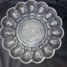 Vintage Indiana Glass Hobnail Deviled Egg Serving Platter 11” Clear Holds 15 