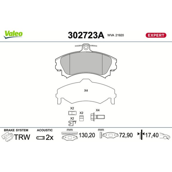 Valeo 302723A Bremsbelagsatz FüR Mitsubishi Smart Forfour Colt Czc 454 Z3 A Rg-image