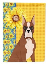 Caroline's Treasures Summer Sunflowers Red Fawn Boxer House Flag WDK5344CHF