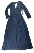 Lulus Brand Awaken My Love Navy Blue Long Sleeve Maxi Dress Open Back L NEW **