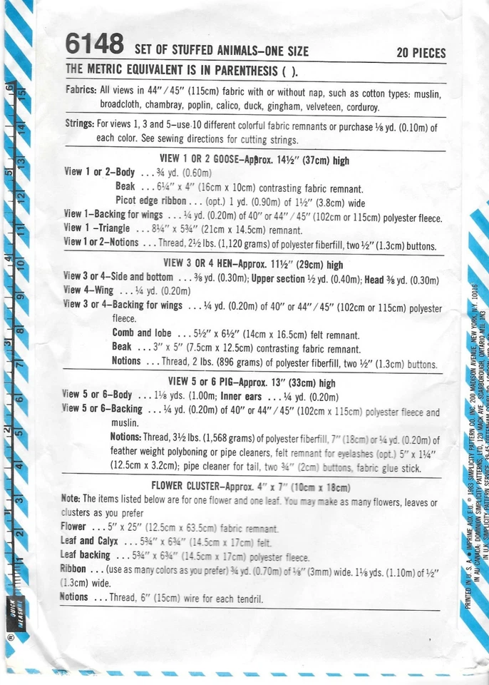 Uncut Simplicity Sewing Pattern 6148 Stuffed Farm Animals by Marjorie Puckett - Image 2 of 2