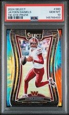 2024 Panini Select Jayden Daniels Suite Level Tie Dye Prizm /25 (RC) PSA 10