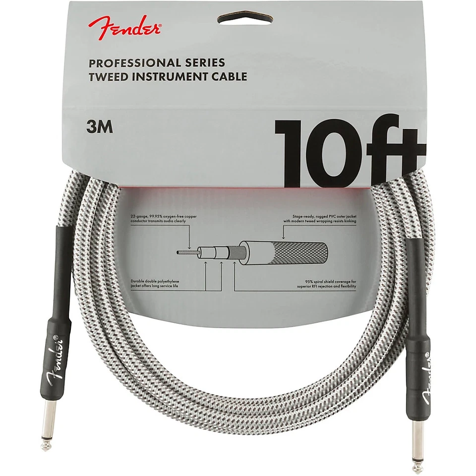 Cable de instrumento recto Fender Professional Series 10 pies tweed blanco Foto 2 de 3