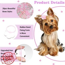zaabaazina 20pc Puppy Hair Bows Pink Flower Rubber Bands Small