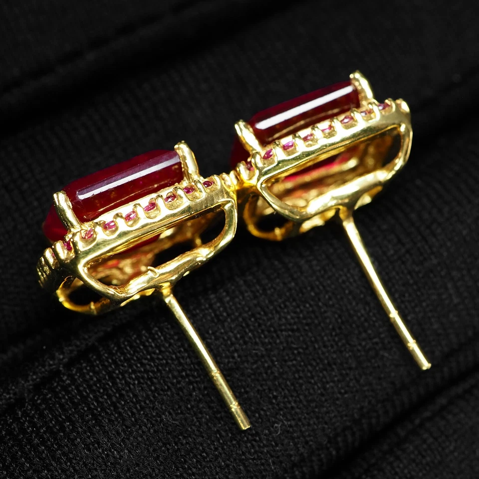 SPLENDIDI ORECCHINI BAGUETTE RUBINO ROSSO ARGENTO STERLING 925 PLACCATO ORO 24K - Immagine 4 di 4
