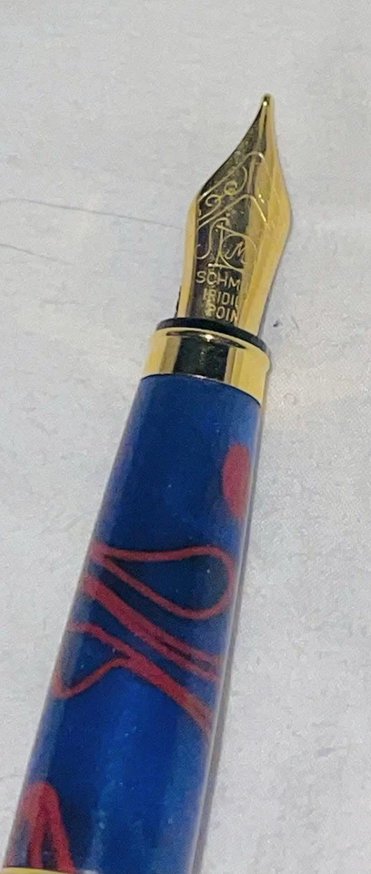 Pluma Estilográfica Jean Pierre Lepine Azul Metálico Rojo Borde de Filete Samba Punta Schmidt Foto 3 de 4